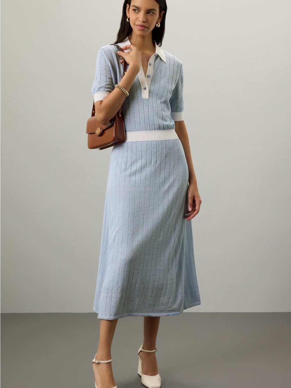 Boss Light Blue and White Knit Polo Dress size S MSRP $400